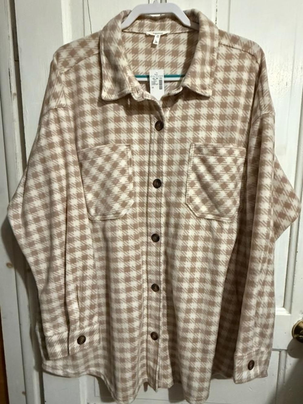 Cozy Beige Plaid Button-Up Shacket